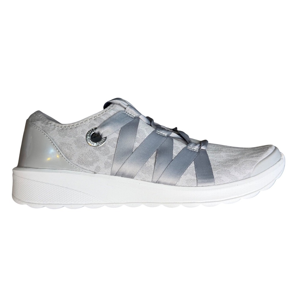 Bzees Glisten Silver Leopard Print Ribbon Lace Up Sneakers Womens 10W Comfort